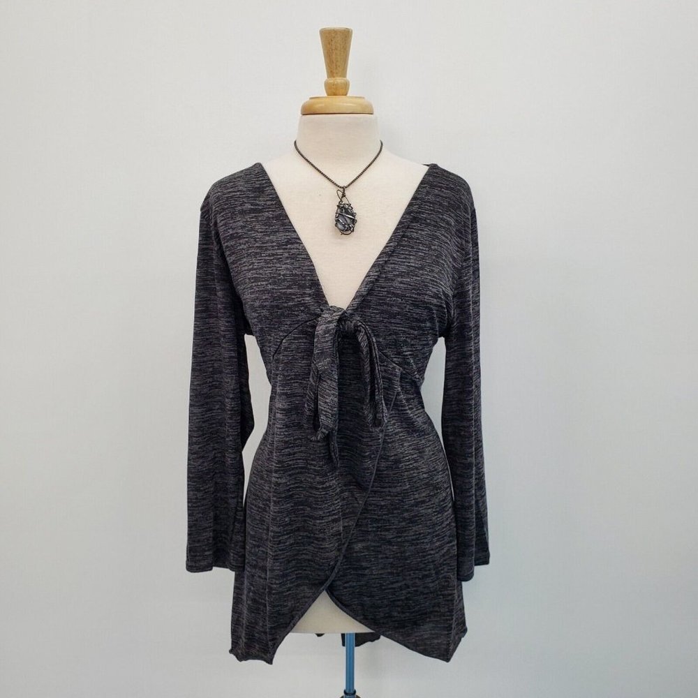 Rosegal Womens Plus Size Marled Overlap Plunge Tunic Top Size 2X Dark Gray